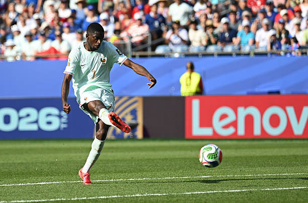 Dembele ăn mừng bàn thắng vào lưới Morocco tại tứ kết World Cup 2026
