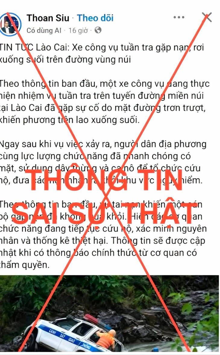 Thông tin xe công vụ lao xuống suối ở Lào Cai là sai sự thật - Ảnh 1.