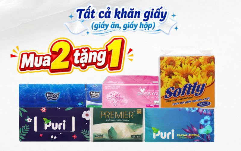 Đại tiệc khăn giấy Mua 2 tặng 1 tất cả giấy ăn giấy hộp tại Bách hóa XANH