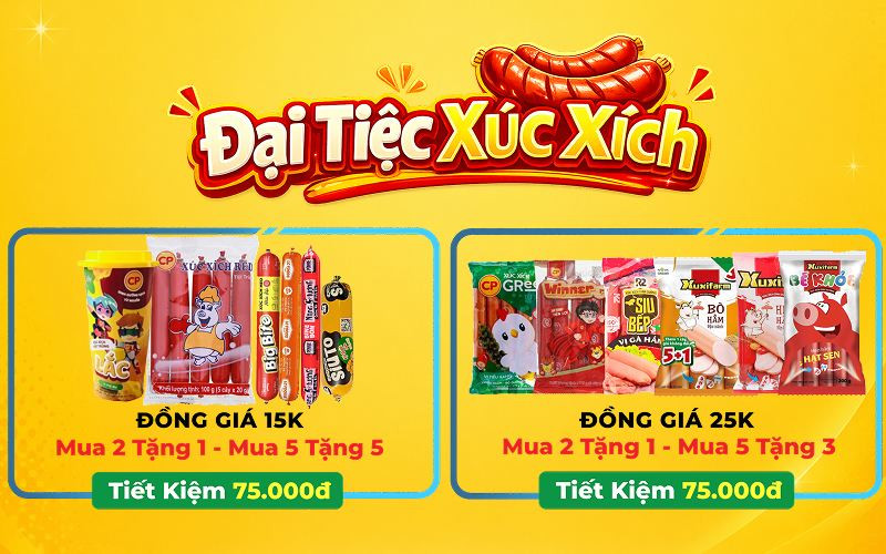 Đại tiệc xúc xích đồng giá 15K và 25K tại Bách hóa XANH