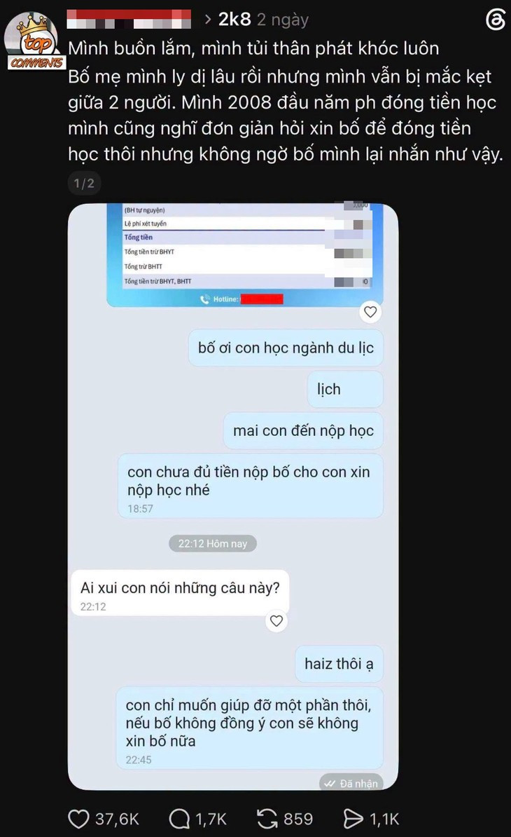 'Bố ơi, con chưa đủ tiền nộp học…': Điều bất ngờ xảy ra sau một bài đăng - Ảnh 1.
