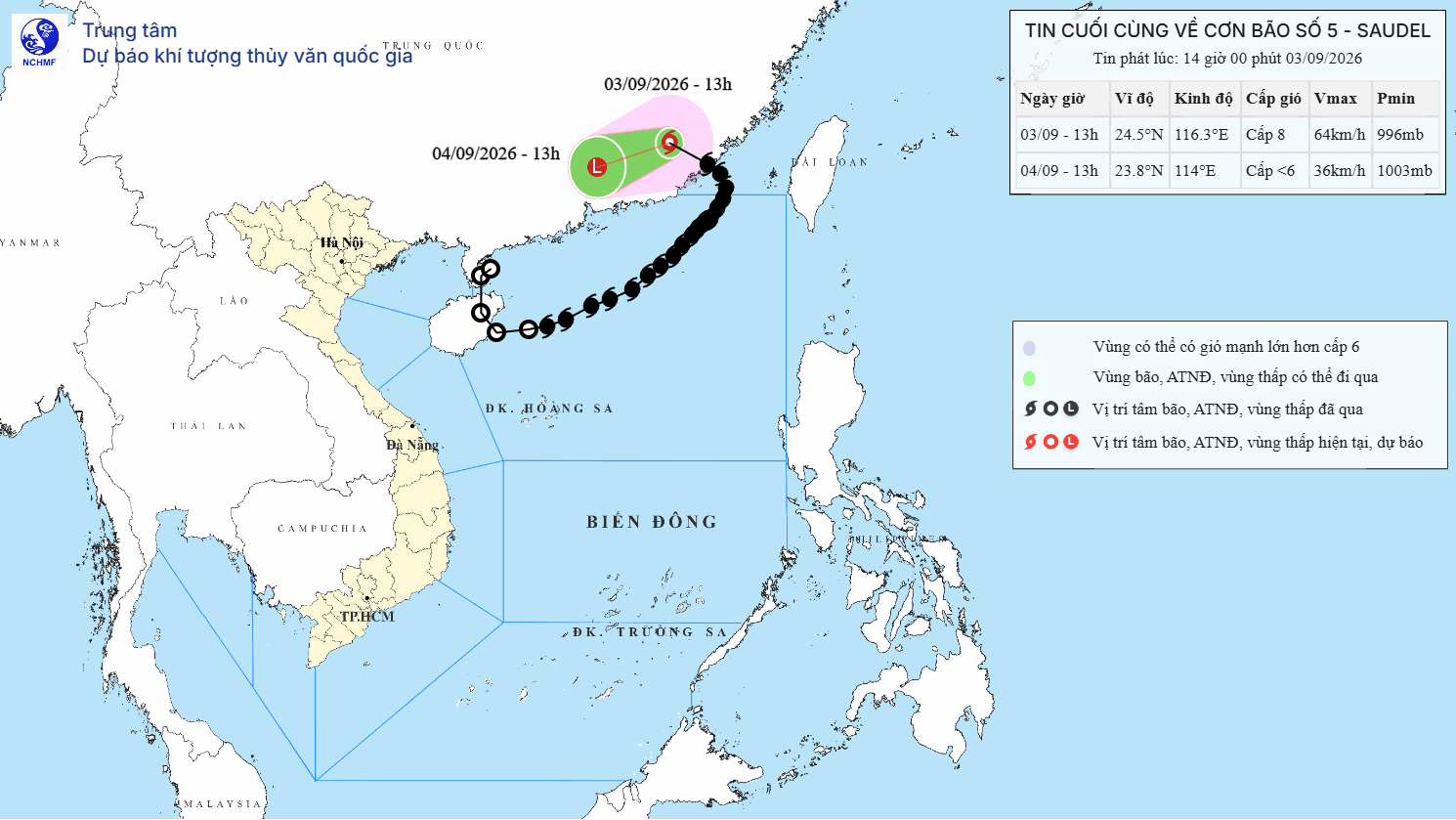 Tin cuối cùng về cơn bão số 5 ngày 03/09/2026