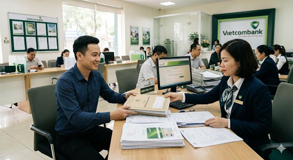 Khách hàng tìm hiểu thủ tục vay vốn mua nhà tại ngân hàng