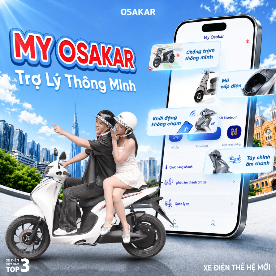 Người dùng dễ dàng quản lý xe, khởi động rảnh tay và chia sẻ chìa khóa thông qua ứng dụng MY OSAKAR kết nối Bluetooth.