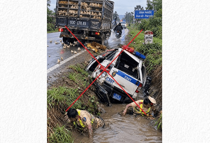 Công an lên tiếng về bức ảnh CSGT gặp nạn dưới mương đang lan truyền trên mạng- Ảnh 1.