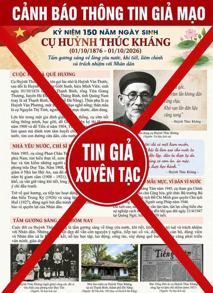 Công an cảnh báo tờ rơi giả mạo, xuyên tạc thông tin về cụ Huỳnh Thúc Kháng - Ảnh 1.