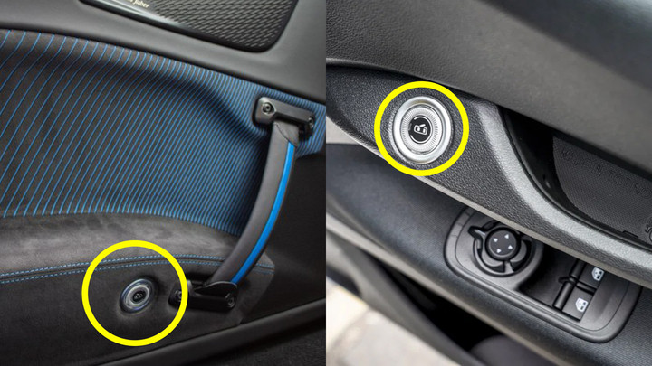 Nút bấm mở cửa điện tử bên trong khoang lái siêu xe Maserati MC20 là linh kiện dùng chung với mẫu xe điện cỡ nhỏ Fiat 500e.