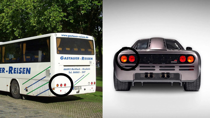Cụm đèn hậu của siêu xe triệu đô McLaren F1 thực chất là linh kiện dùng chung với dòng xe buýt VDL Bova Futura. (Ảnh: drive.com.au)