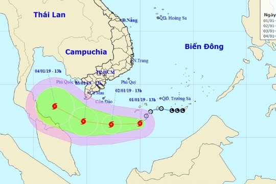 Cơn bão đầu tiên trong năm 2019 đang hướng vào vùng biển Cà Mau
