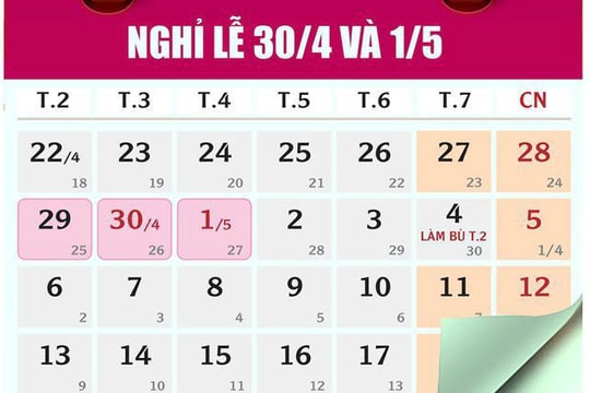 Công nhân viên chức có 8 ngày nghỉ trong dịp Giỗ Tổ Hùng Vương và Lễ 30/4, 1/5