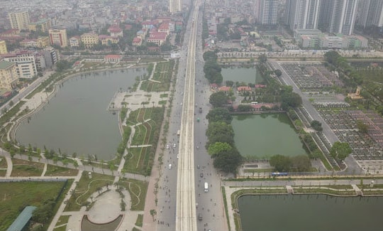 Toàn cảnh tuyến đường trên cao Nhổn - Ga Hà Nội đang dần hoàn thiện nhìn từ flycam