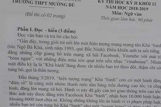 Khánh Bảnh tiếp tục được đưa vào đề thi môn Ngữ văn khiến giáo viên ngao ngán