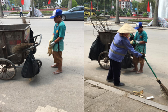 Hình ảnh cậu bé phụ mẹ thu gom rác trong những ngày nghỉ lễ gây xúc động
