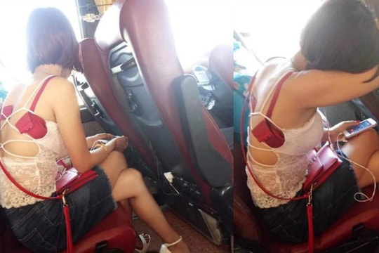 Hình ảnh cô gái ăn mặc hở hang trên xe khách khiến dân tình "nhức mắt"