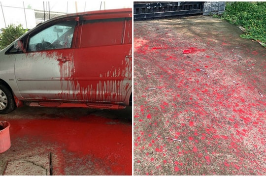 Hình ảnh ô tô bị vấy sơn đỏ và kim tiêm vứt trên sân khiến dân mạng bàn tán