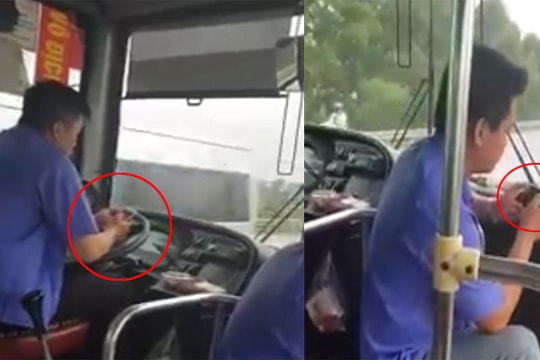 Tài xế và phụ xe buýt vừa lái xe vừa cắm mặt vào điện thoại gây phẫn nộ