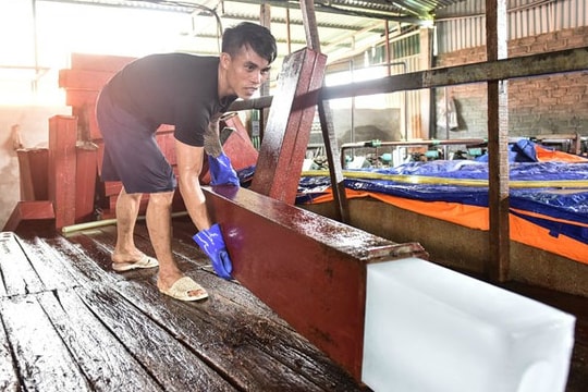 Ảnh: Đột nhập xưởng sản xuất đá lạnh để ướp vải thiều ở Bắc Giang