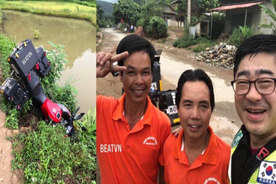 Hành động đáng khen của 2 người đàn ông Việt khi thấy phượt thủ Hàn Quốc gặp nạn