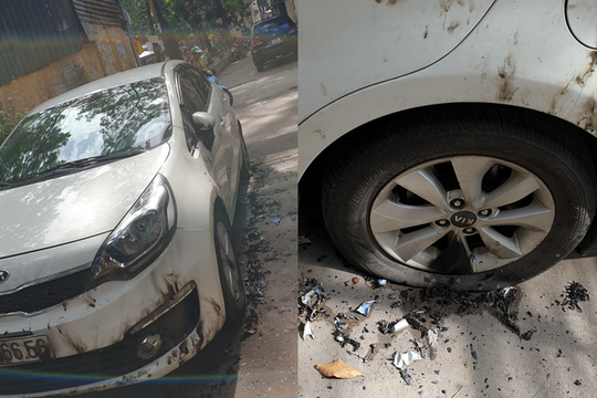 Ô tô bị đổ xăng đốt cháy loang lổ ở Hà Nội, nghi là để dằn mặt chủ xe