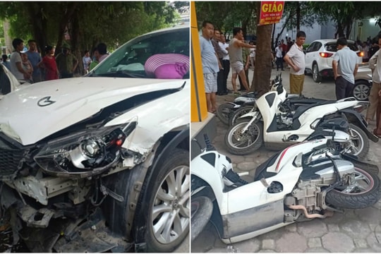 Ô tô Mazda tông hàng loạt xe trên đường Hà Nội, một cô gái nhập viện cấp cứu