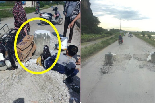 Trụ bê tông "mọc" giữa đường gây nguy hiểm cho người tham gia giao thông