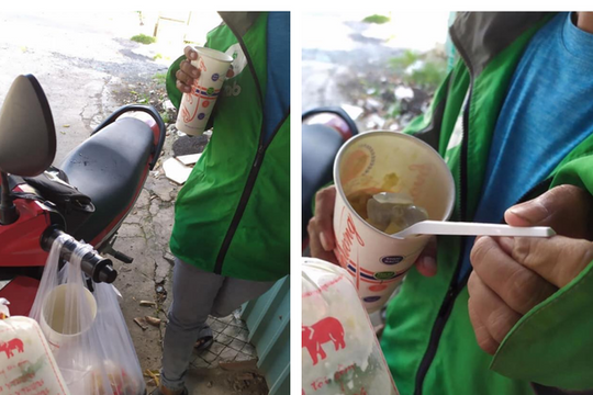 Xót xa hình ảnh nam shipper cầm 6 cốc chè, đứng ăn một mình do bị bom hàng