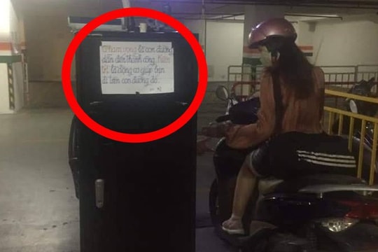 Mẩu giấy được dán ở bốt ra vào hầm đỗ xe, nội dung khiến nhiều người bất ngờ