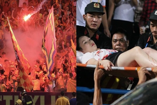 Sự cố pháo sáng kinh hoàng tại sân Hàng Đẫy, một nữ CĐV nhập viện vì bị pháo bắn trúng