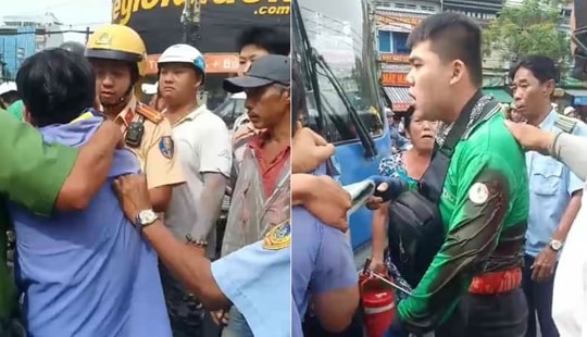 Va chạm giao thông, tài xế xe buýt đâm nam thanh niên chạy Grap nhập viện