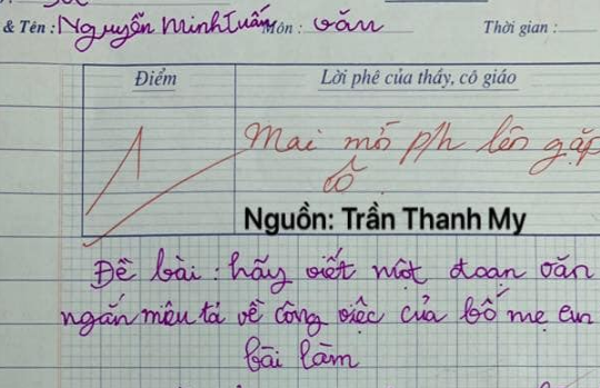 Cười ngất với bài văn miêu tả công việc bố mẹ của học sinh lớp 3