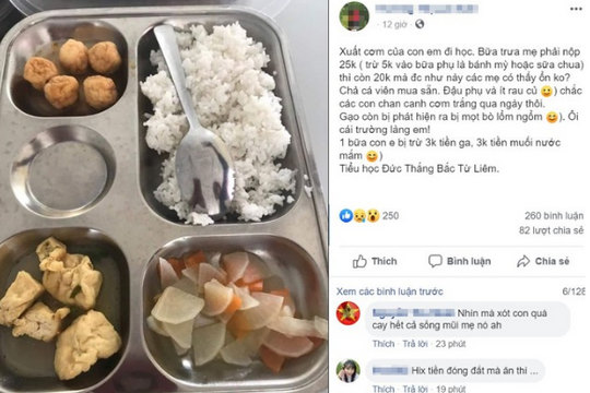 Hà Nội: Trường tiểu học phải giải trình về bữa ăn 20.000 đồng chỉ có đậu phụ, cá viên