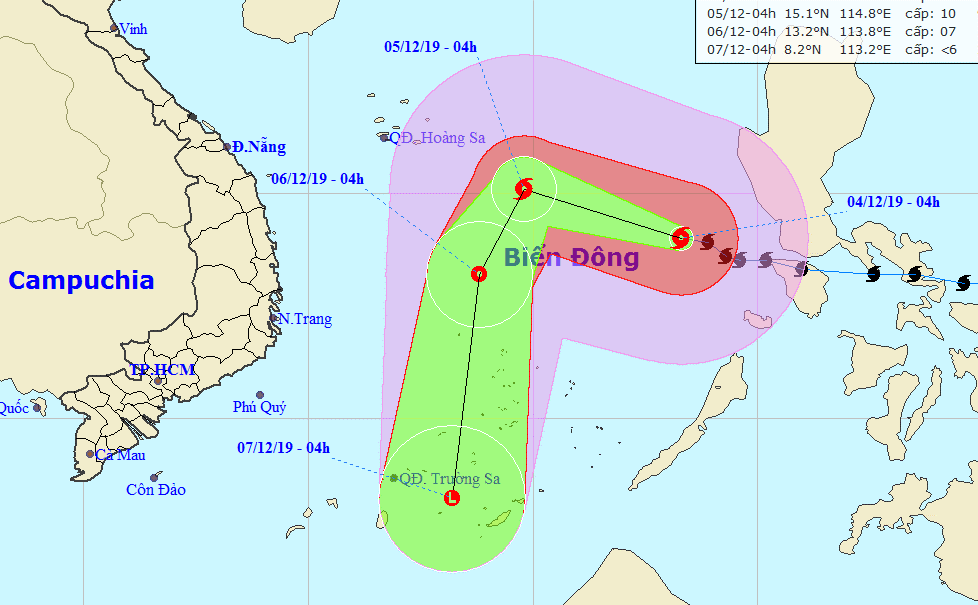 Bão Kammuri đã vào Biển Đông, liên tục đổi hướng di chuyển
