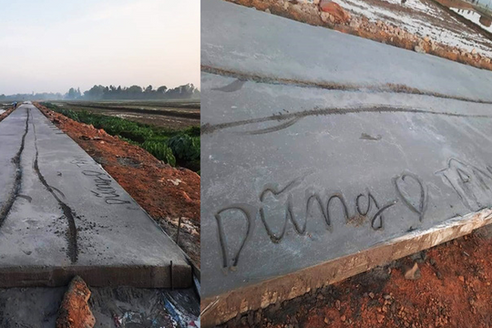 Dòng chữ méo mó trên con đường mới đổ bê tông, nội dung khiến tất cả bức xúc