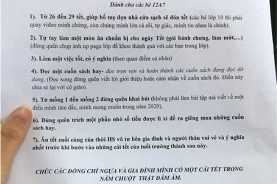 Bài tập về nhà dịp Tết “phá cách” khiến cư dân mạng thích thú