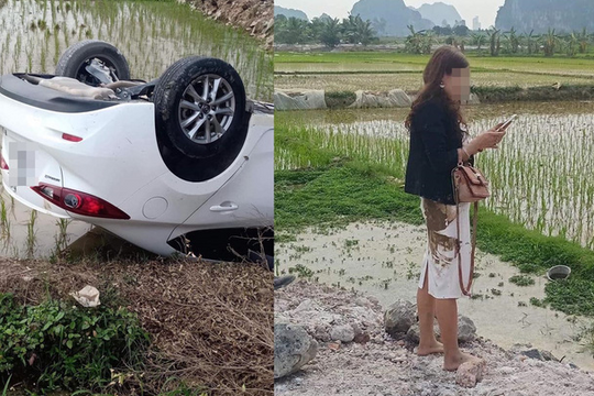 Hình ảnh ô tô Mazda "phơi bụng" giữa ruộng lúa khiến dân mạng xôn xao