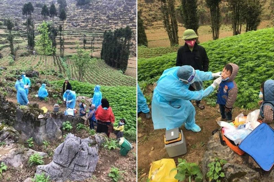 Hình ảnh y bác sĩ leo nương xét nghiệm COVID-19 cho dân được CĐM chia sẻ nhiệt tình