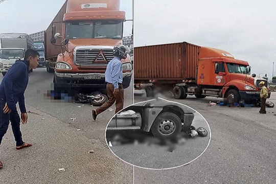 Hai nữ sinh lớp 10 đi xe đạp điện tử vong thương tâm dưới bánh xe container