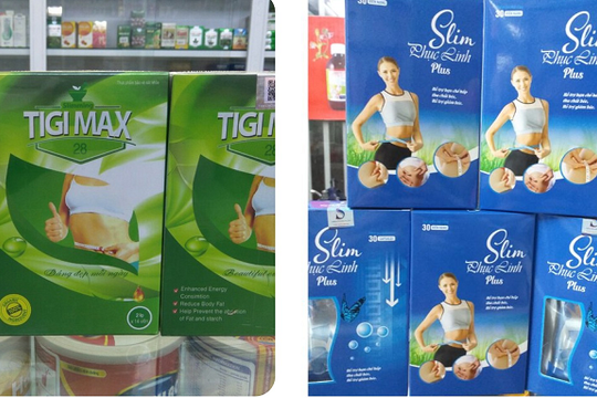 Sản phẩm Slimming Tigi Max 28, Slim Phục Linh Plus chứa chất cấm Sibutramine
