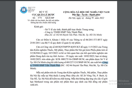 Dung dịch rửa tay khô Aerius – 19 bị thu hồi do không đảm bảo chất lượng