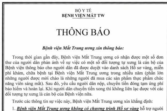 Bệnh viện Mắt Trung ương: Cảnh báo tình trạng lừa đảo mua thực phẩm chức năng được miễn phí khám mắt