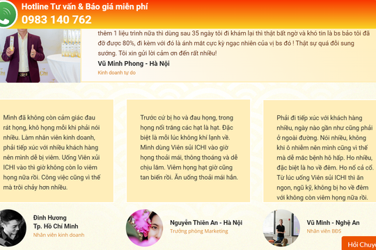 TPBVSK Viên sủi ICHI có đang được quảng cáo như thuốc điều trị?