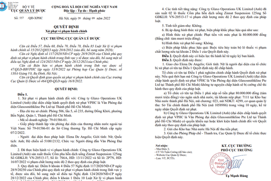 Sản xuất thuốc kém chất lượng, Công ty Glaxo Operations UK Limited bị phạt 80 triệu đồng