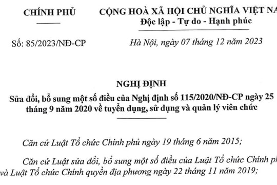 Đã có Nghị định 85/2023/NĐ-CP sửa đổi quy định về tuyển dụng viên chức