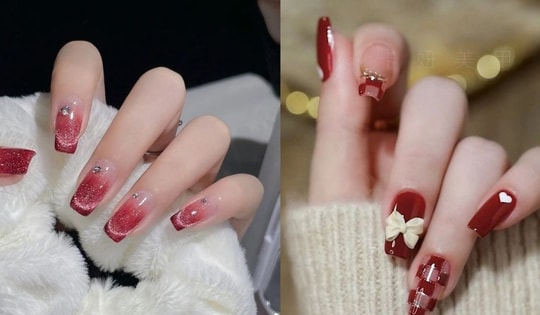 Mẫu nails tone đỏ đón Tết