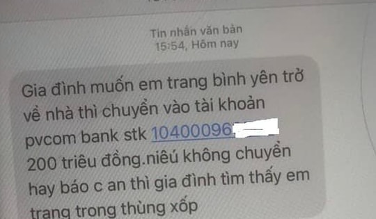 Gia đình thiếu nữ 'mất tích' tại Hà Nội bị đòi 200 triệu tiền chuộc