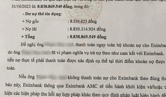 Tình huống pháp lý vụ nợ thẻ tín dụng 8,5 triệu bị yêu cầu trả 8,8 tỷ sau 11 năm