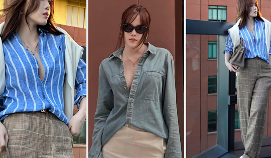 Thiều Bảo Trâm lăng xê mốt sơ mi 'no bra' khoe vòng 1 lấp ló