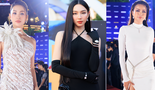 Dàn hậu đổ bộ thảm đỏ Liên hoan phim Quốc tế: Thùy Tiên gợi cảm hết nấc, Ngọc Châu khoe chân dài miên man