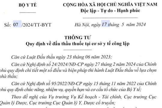 Thông tư 07/2024/TT-BYT về đấu thầu thuốc tại cơ sở y tế công lập