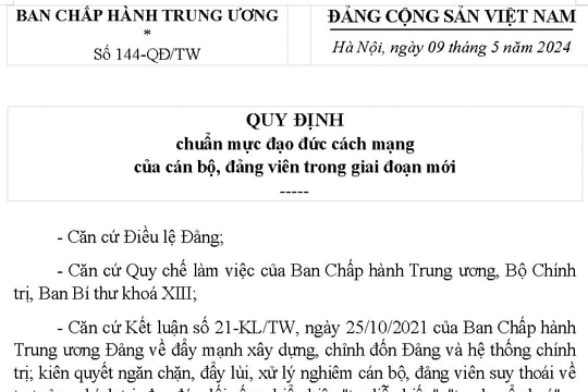 Quy định về chuẩn mực đạo đức cách mạng của đảng viên trong giai đoạn mới